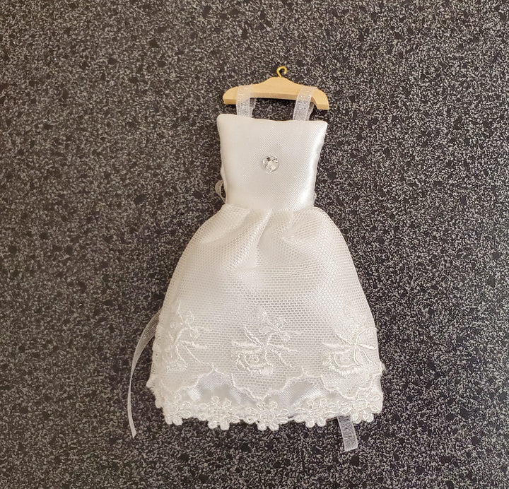 Dollhouse Miniature Wedding Dress on Hanger White by Reutter 1:12 Scale - MiniatureCrush