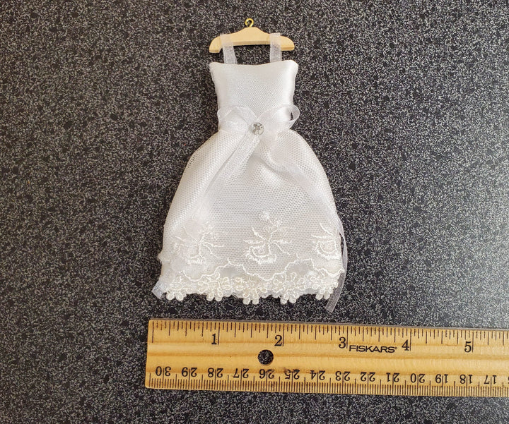 Dollhouse Miniature Wedding Dress on Hanger White by Reutter 1:12 Scale - MiniatureCrush