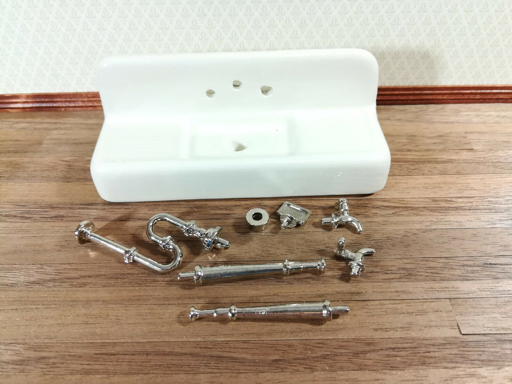 Dollhouse Miniature White Porcelain Sink Kit Kitchen or Utility Room 1:12 Scale - MiniatureCrush
