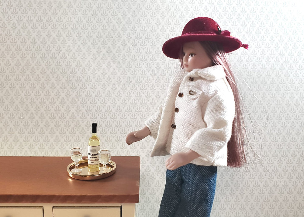 Dollhouse Miniature White Wine Bottle & 2 Filled Wine Glasses on Tray 1:12 Scale - MiniatureCrush