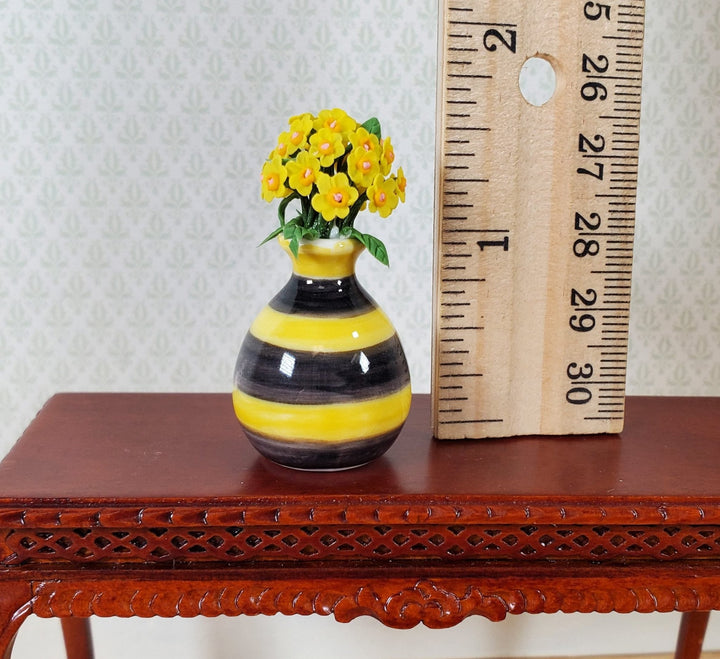 Dollhouse Miniature Yellow Flowers in a Bumble Bee Ceramic Vase 1:12 Scale - MiniatureCrush