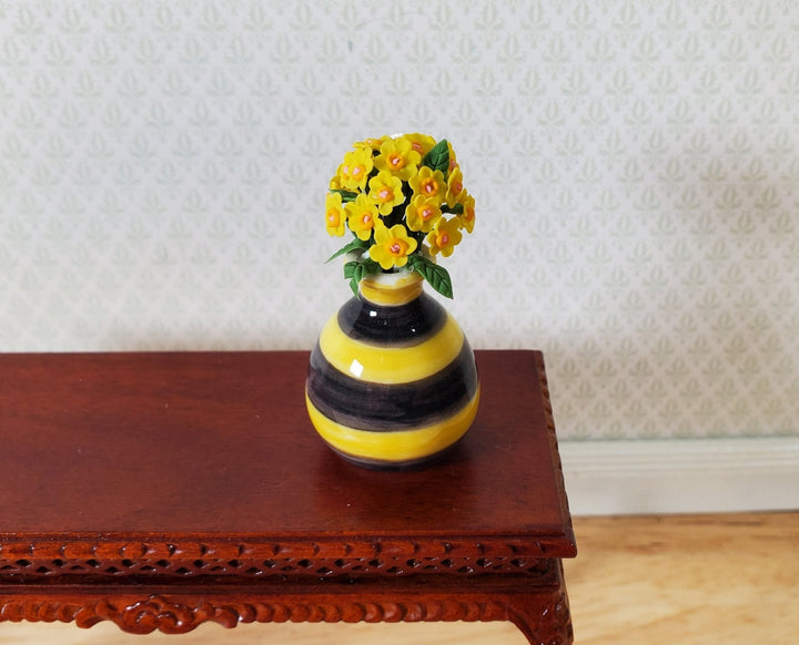 Dollhouse Miniature Yellow Flowers in a Bumble Bee Ceramic Vase 1:12 Scale - MiniatureCrush