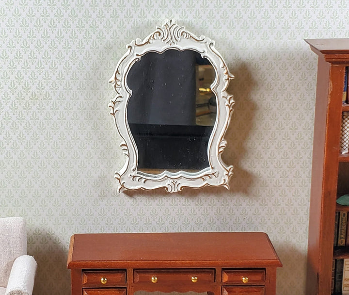 Dollhouse Mirror Cream with Gold Accents 1:12 Scale Miniature Decor - MiniatureCrush