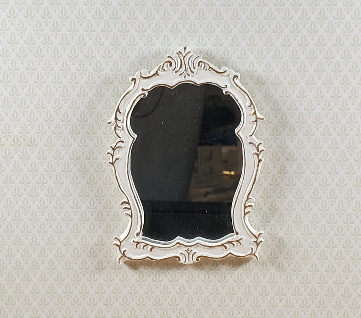 Dollhouse Mirror Cream with Gold Accents 1:12 Scale Miniature Decor - MiniatureCrush