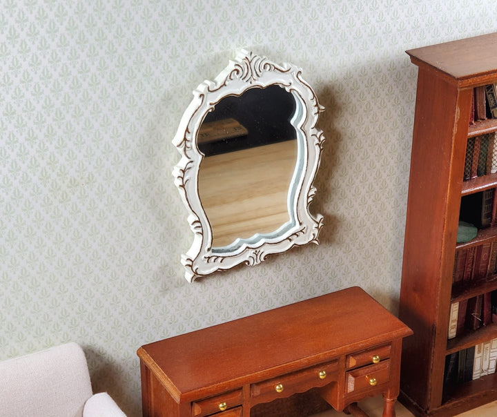Dollhouse Mirror Cream with Gold Accents 1:12 Scale Miniature Decor - MiniatureCrush