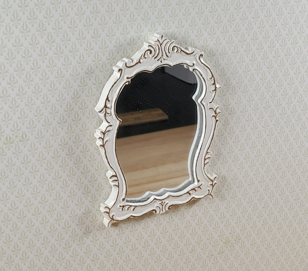 Dollhouse Mirror Cream with Gold Accents 1:12 Scale Miniature Decor - MiniatureCrush