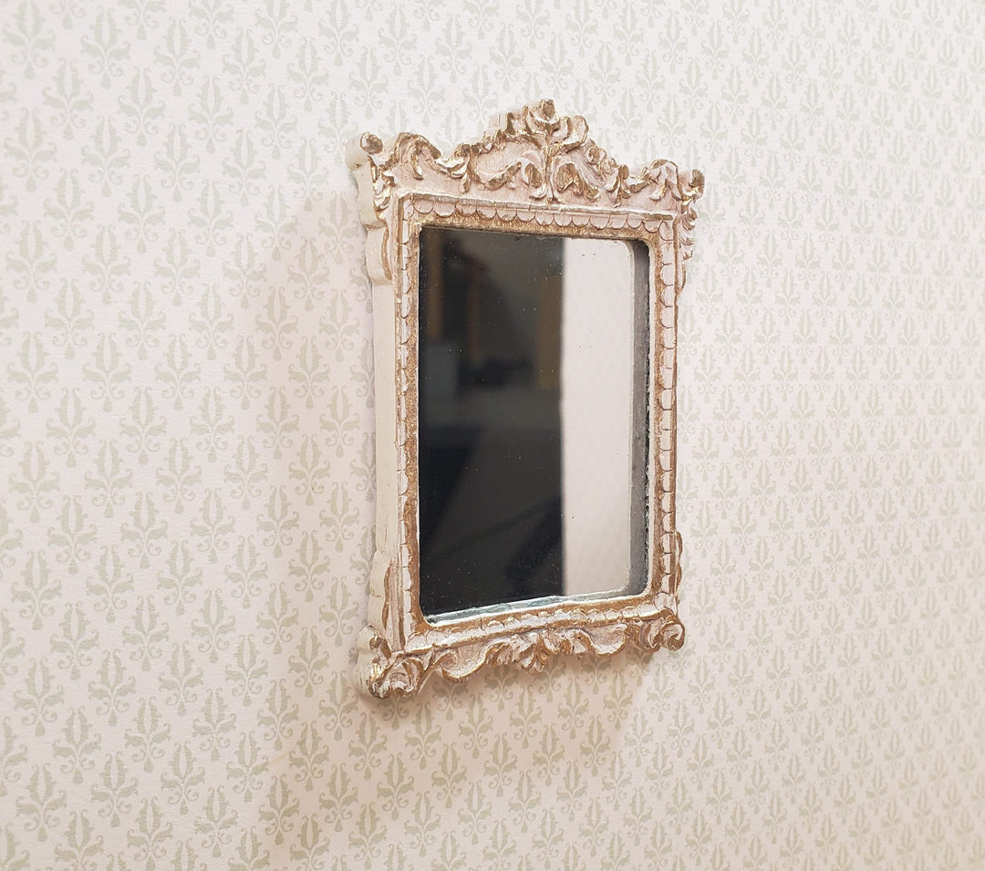Dollhouse Mirror French Victorian Style Antique White & Gold 1:12 Scale - MiniatureCrush