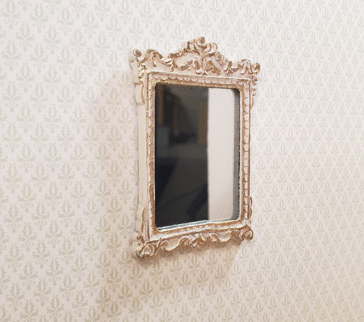 Dollhouse Mirror French Victorian Style Antique White & Gold 1:12 Scale - MiniatureCrush