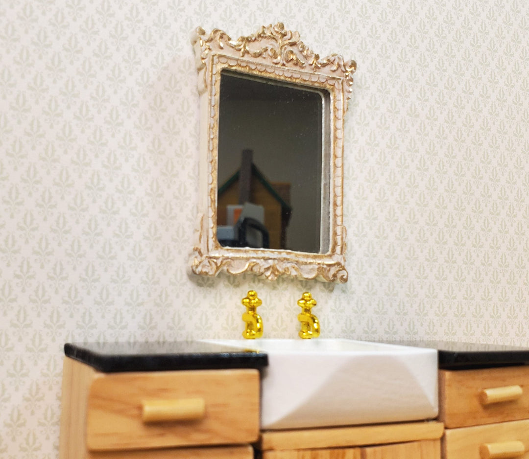 Dollhouse Mirror French Victorian Style Antique White & Gold 1:12 Scale - MiniatureCrush