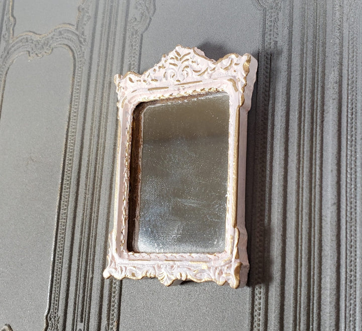 Dollhouse Mirror French Victorian Style Pink and Gold 1:12 Scale Miniature - Miniature Crush