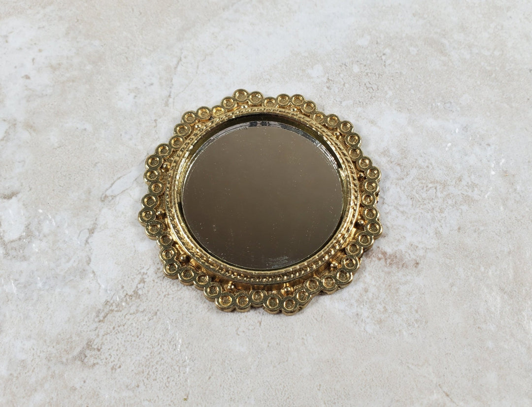 Dollhouse Mirror with Gold Metal Frame 1:12 Scale Miniature 2" Round - Miniature Crush