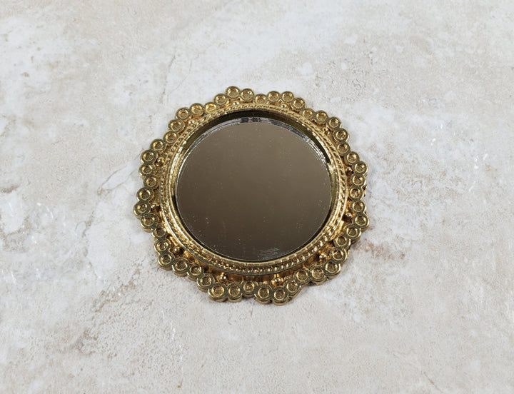 Dollhouse Mirror with Gold Metal Frame 1:12 Scale Miniature 2" Round - Miniature Crush