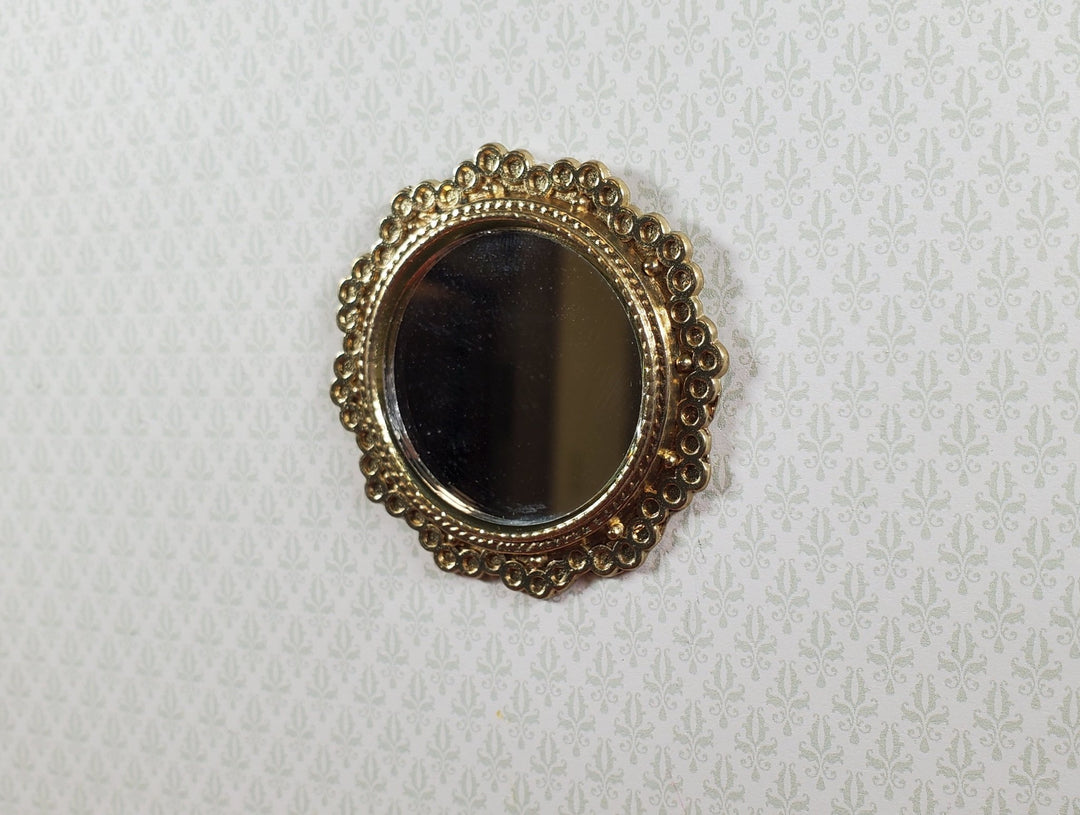 Dollhouse Mirror with Gold Metal Frame 1:12 Scale Miniature 2" Round - Miniature Crush