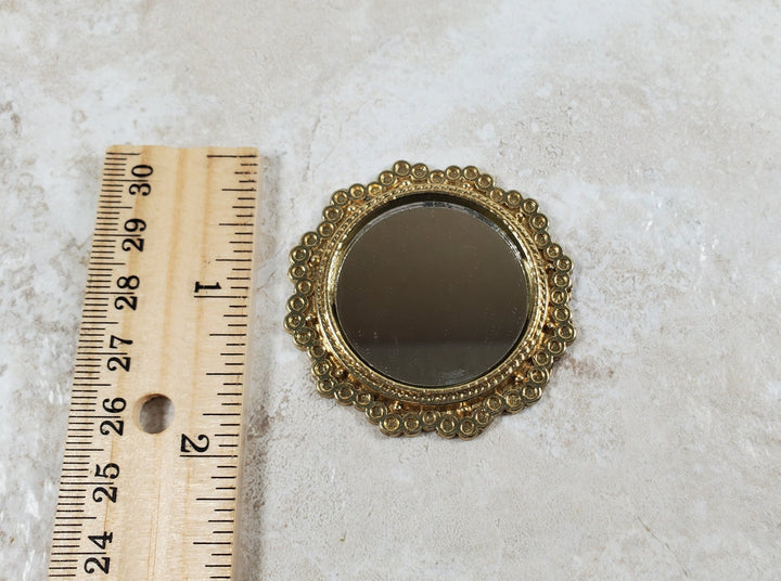 Dollhouse Mirror with Gold Metal Frame 1:12 Scale Miniature 2" Round - Miniature Crush