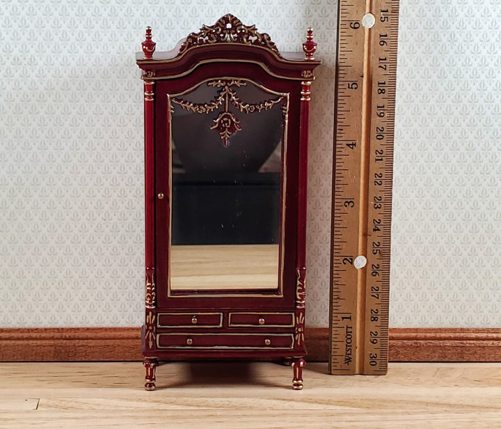 Dollhouse Mirrored Wardrobe Mahogany Finish 1:12 Scale by Hasson Miniatures - MiniatureCrush