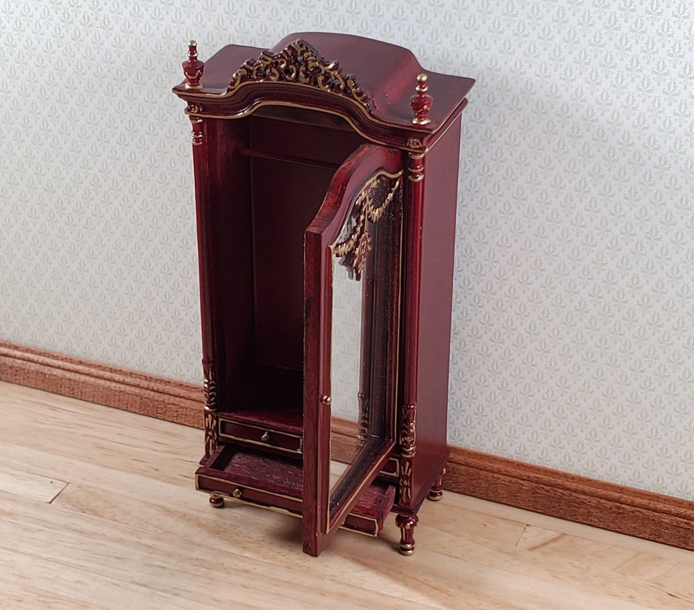 Dollhouse Mirrored Wardrobe Mahogany Finish 1:12 Scale by Hasson Miniatures - MiniatureCrush