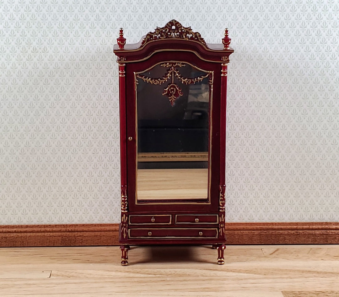 Dollhouse Mirrored Wardrobe Mahogany Finish 1:12 Scale by Hasson Miniatures - MiniatureCrush