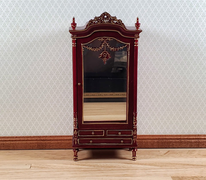 Dollhouse Mirrored Wardrobe Mahogany Finish 1:12 Scale by Hasson Miniatures - MiniatureCrush