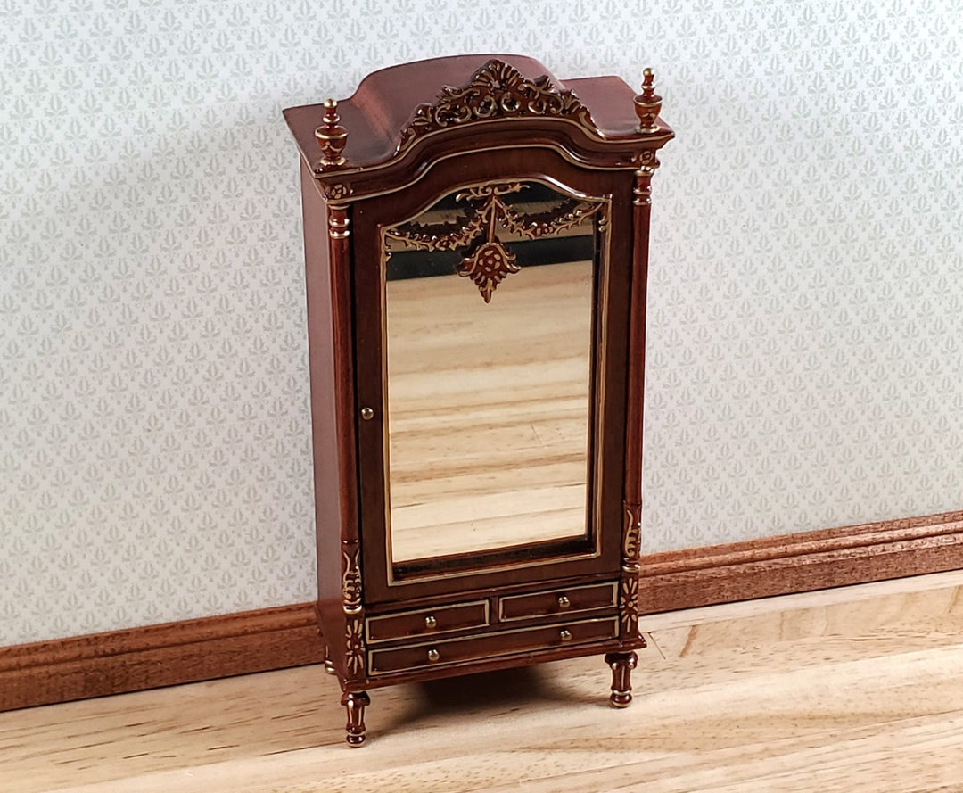 Dollhouse Mirrored Wardrobe Walnut Finish 1:12 Scale by Hasson Miniatures - MiniatureCrush