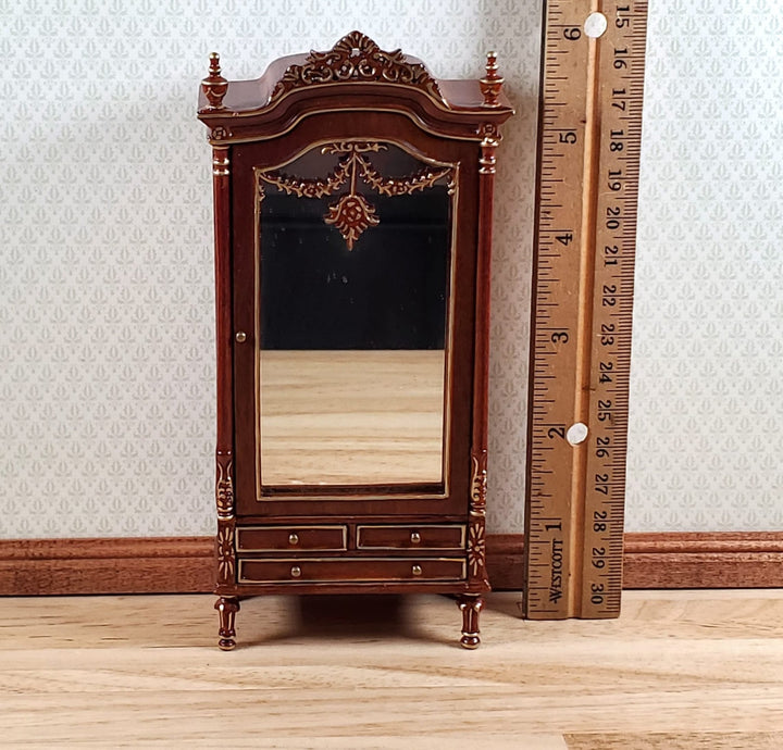Dollhouse Mirrored Wardrobe Walnut Finish 1:12 Scale by Hasson Miniatures - MiniatureCrush