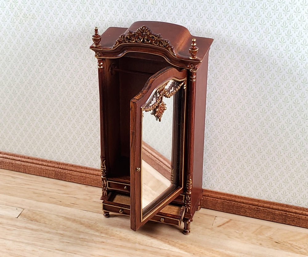Dollhouse Mirrored Wardrobe Walnut Finish 1:12 Scale by Hasson Miniatures - MiniatureCrush