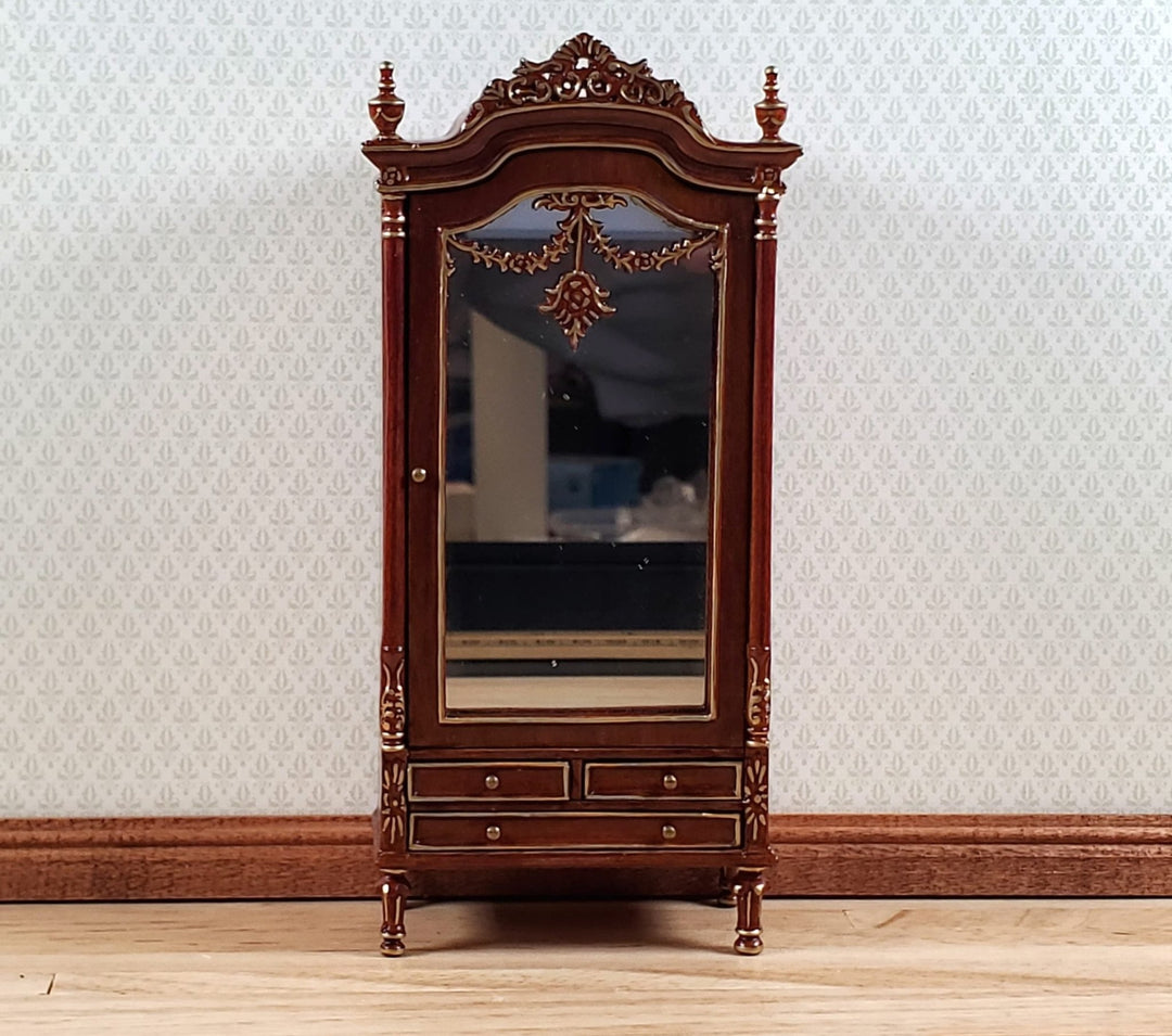 Dollhouse Mirrored Wardrobe Walnut Finish 1:12 Scale by Hasson Miniatures - MiniatureCrush