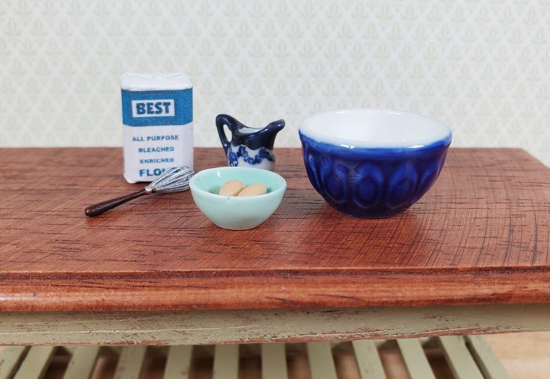 Dollhouse Mixing Bowl Large Ceramic with Pattern Blue 1:12 Scale Miniature - MiniatureCrush