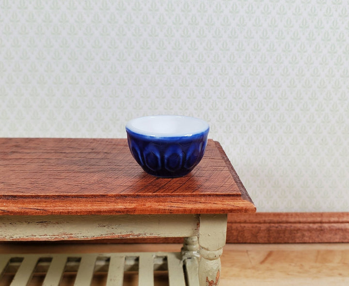 Dollhouse Mixing Bowl Large Ceramic with Pattern Blue 1:12 Scale Miniature - MiniatureCrush