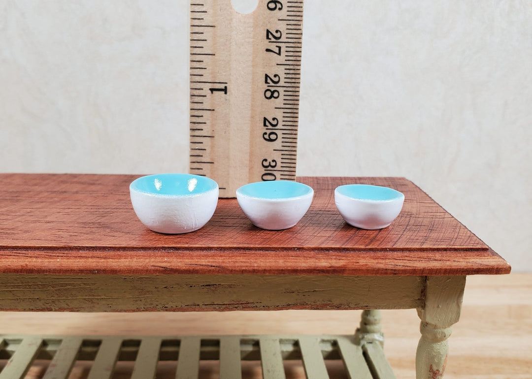 Dollhouse Mixing Bowls White and Aqua Set of 3 1:12 Scale Miniatures - MiniatureCrush