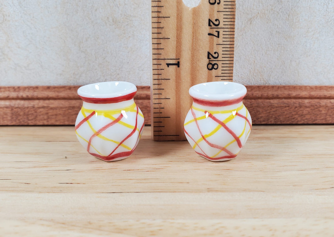Dollhouse Modern Ceramic Vase Yellow & Rust Striped 1:12 Scale Miniature - MiniatureCrush