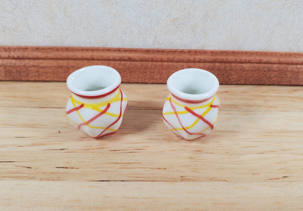 Dollhouse Modern Ceramic Vase Yellow & Rust Striped 1:12 Scale Miniature - MiniatureCrush