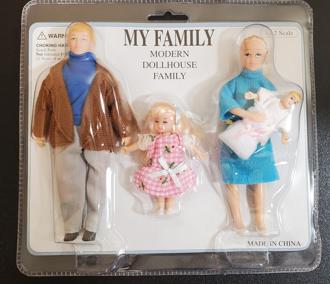 Dollhouse Modern Family Dolls Dad Mom Daughter Baby 1:12 Scale Removable Clothes - MiniatureCrush