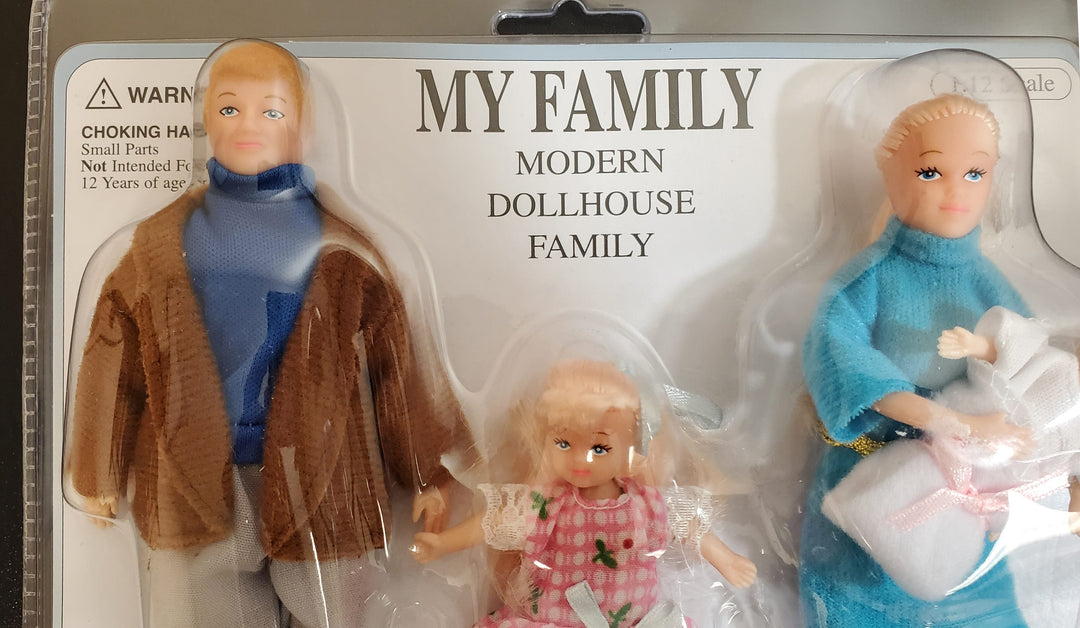 Dollhouse Modern Family Dolls Dad Mom Daughter Baby 1:12 Scale Removable Clothes - MiniatureCrush