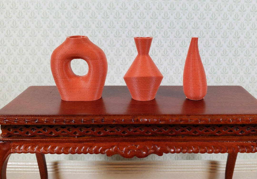 Dollhouse Modern Flower Vases Set of 3 Terra Cotta Style 1:12 Scale Miniatures - Miniature Crush