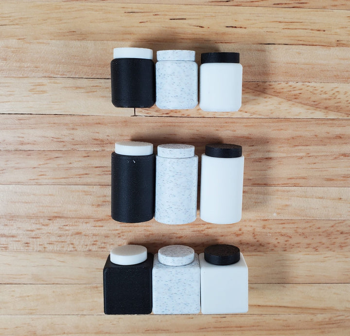 Dollhouse Modern Jars Black White Stone Set of 3 Choose From 3 Styles Removable Exchangeable Lids 1:12 Scale - Miniature Crush