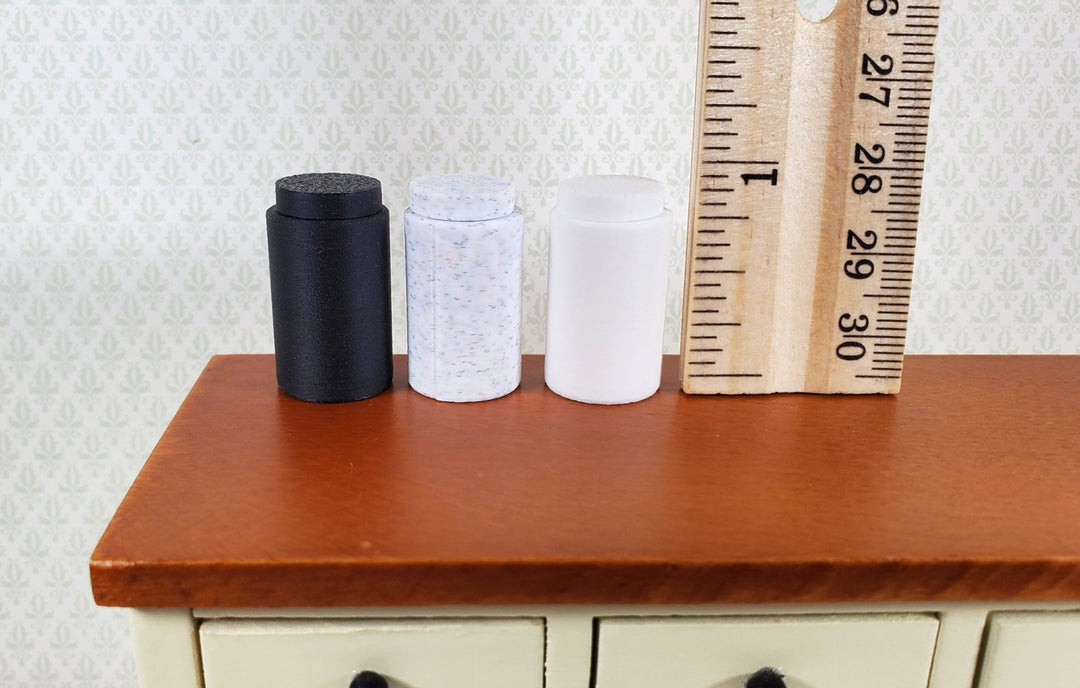 Dollhouse Modern Jars Black White Stone Set of 3 Choose From 3 Styles Removable Exchangeable Lids 1:12 Scale - Miniature Crush