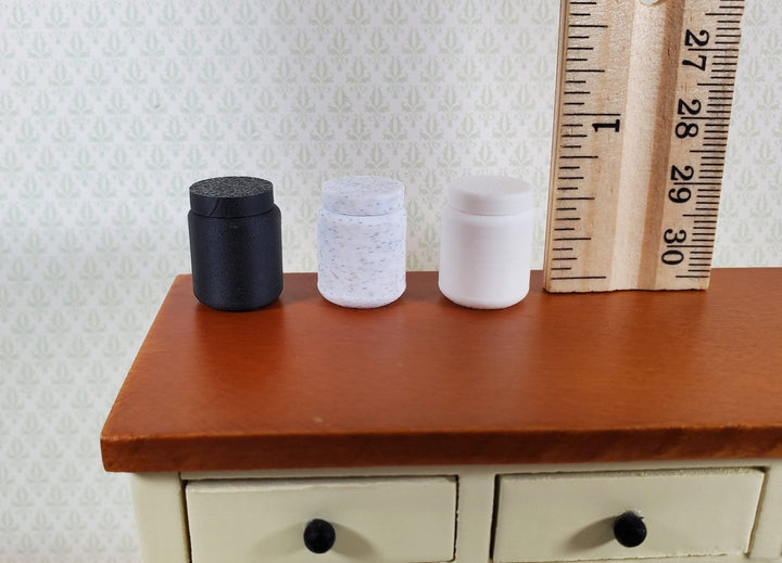 Dollhouse Modern Jars Black White Stone Set of 3 Choose From 3 Styles Removable Exchangeable Lids 1:12 Scale - Miniature Crush