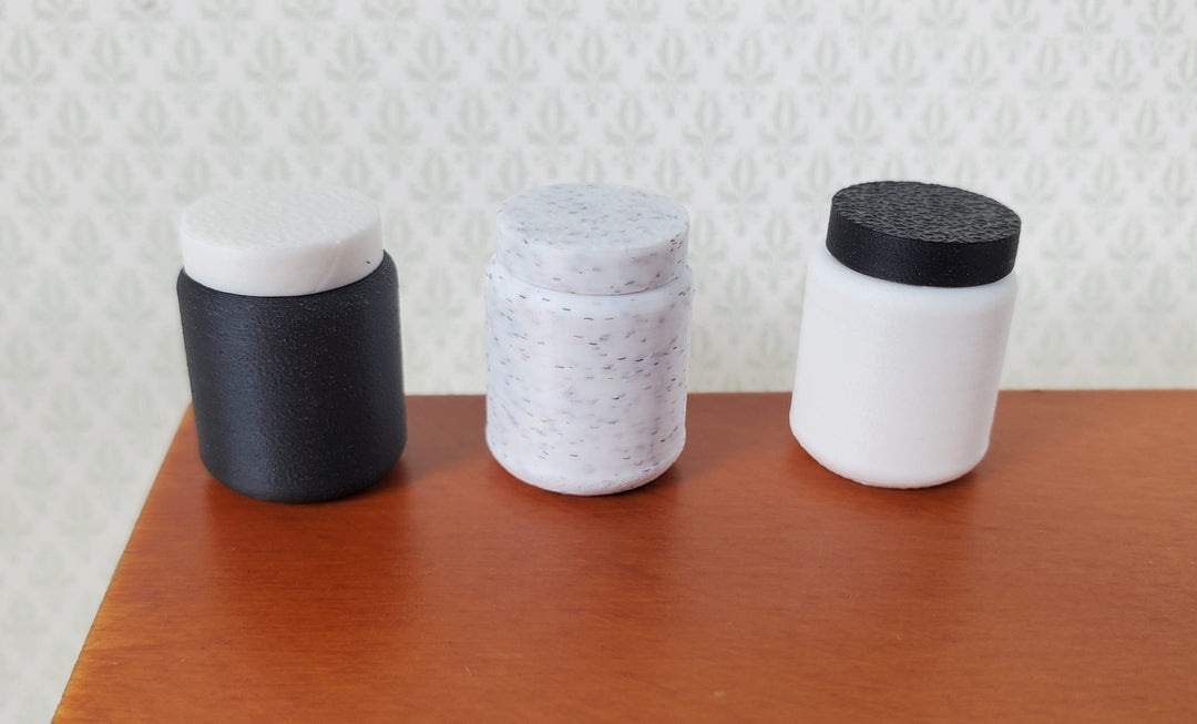 Dollhouse Modern Jars Black White Stone Set of 3 Choose From 3 Styles Removable Exchangeable Lids 1:12 Scale - Miniature Crush