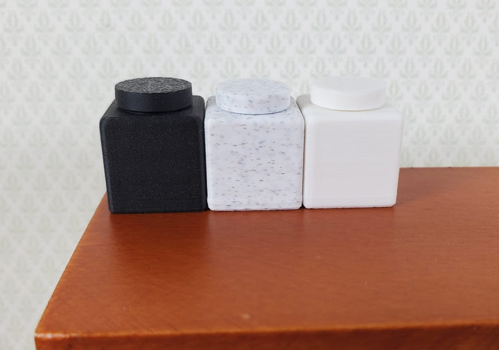 Dollhouse Modern Jars Black White Stone Set of 3 Choose From 3 Styles Removable Exchangeable Lids 1:12 Scale - Miniature Crush