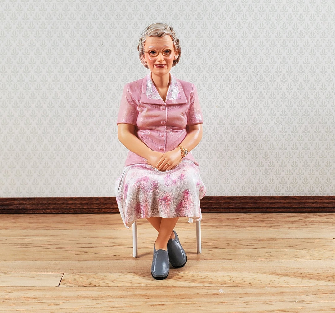 Dollhouse Modern Lady Grandma Doll Sitting 1:12 Scale Miniature "RoseMary" - MiniatureCrush