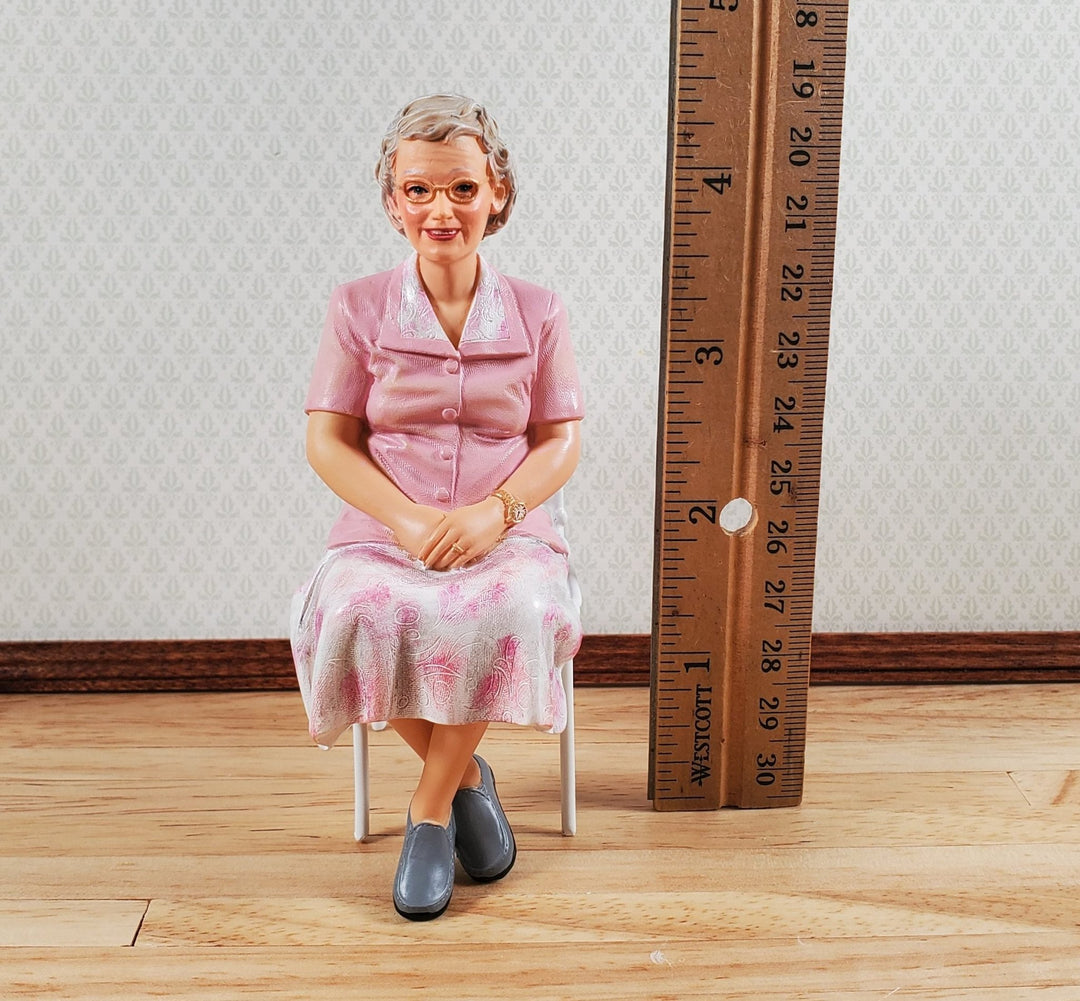 Dollhouse Modern Lady Grandma Doll Sitting 1:12 Scale Miniature "RoseMary" - MiniatureCrush