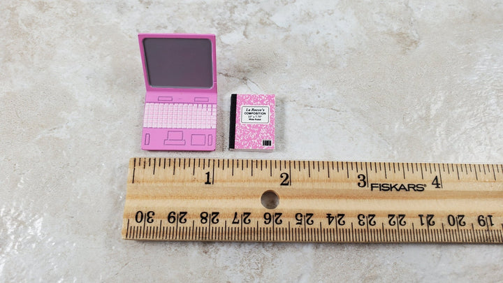 Dollhouse Modern Laptop Computer and Composition Notebook PINK 1:12 Scale - Miniature Crush