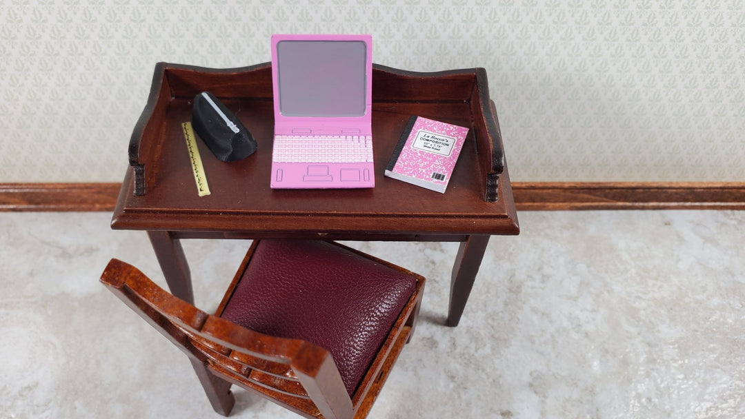 Dollhouse Modern Laptop Computer and Composition Notebook PINK 1:12 Scale - Miniature Crush