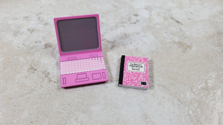 Dollhouse Modern Laptop Computer and Composition Notebook PINK 1:12 Scale - Miniature Crush