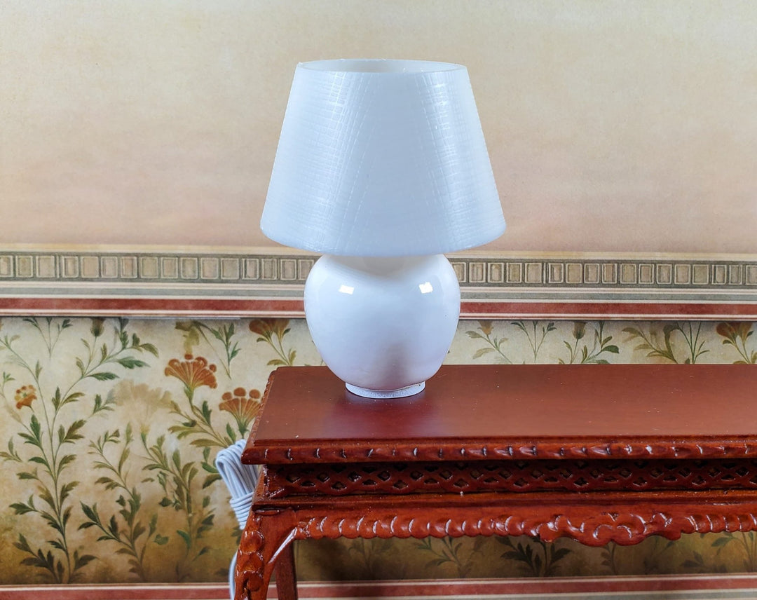 Dollhouse Modern Table Lamp White Ceramic Base 1:12 Scale 12 volt with Plug - Miniature Crush