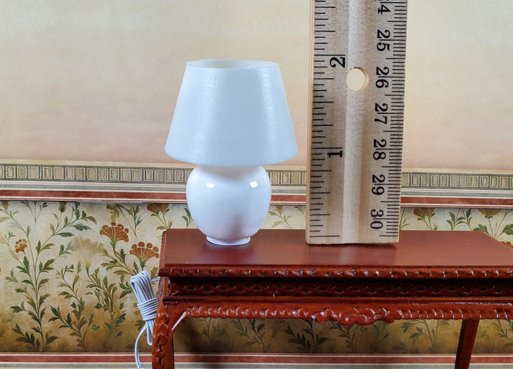 Dollhouse Modern Table Lamp White Ceramic Base 1:12 Scale 12 volt with Plug - Miniature Crush