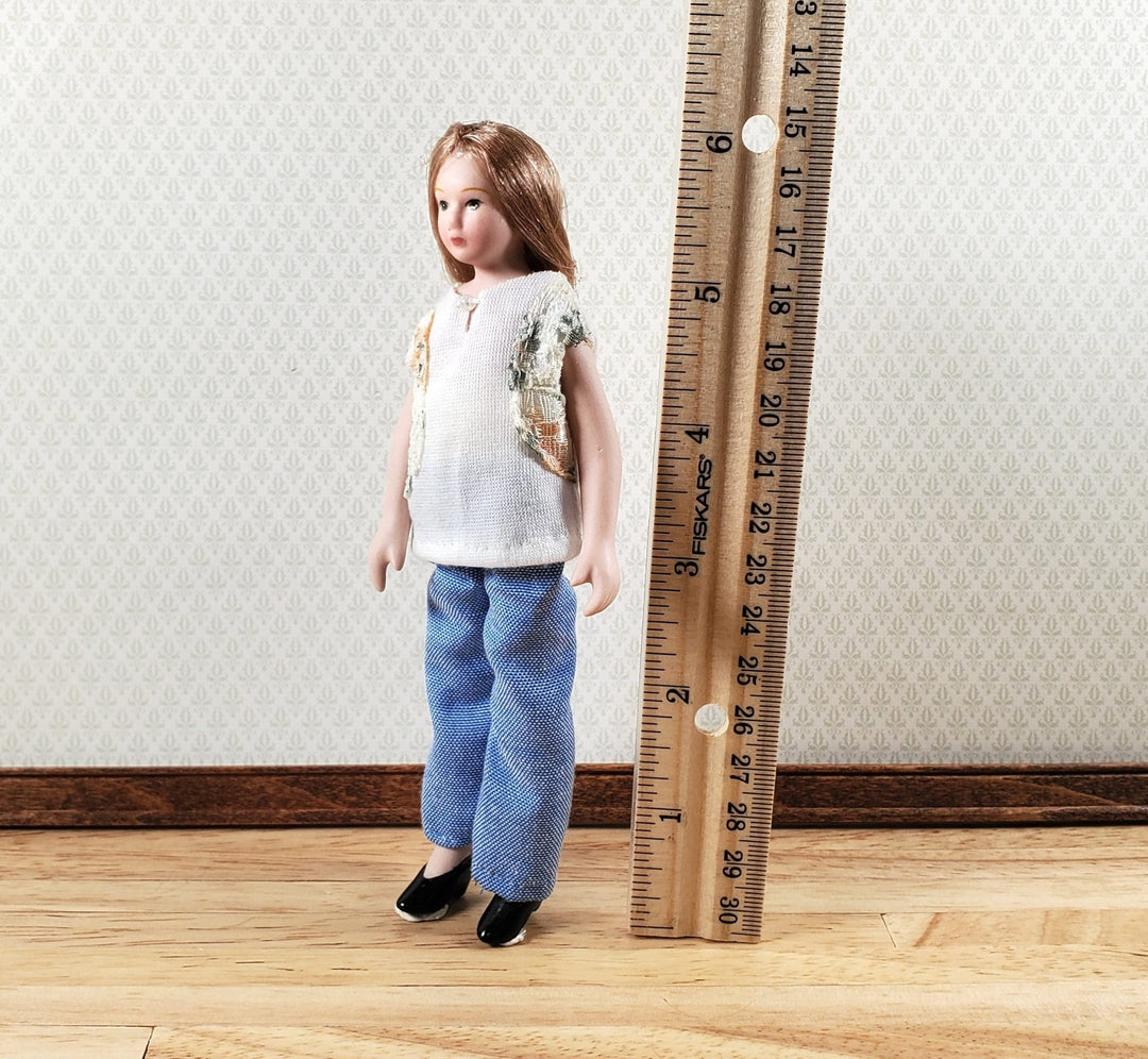 Dollhouse Modern Woman Doll Mom in Jeans Porcelain Poseable 1:12 Scale - Miniature Crush