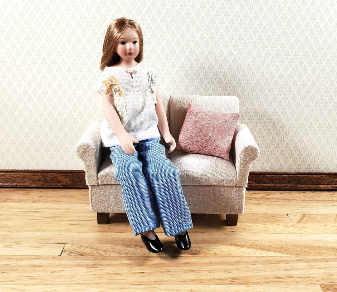 Dollhouse Modern Woman Doll Mom in Jeans Porcelain Poseable 1:12 Scale - Miniature Crush