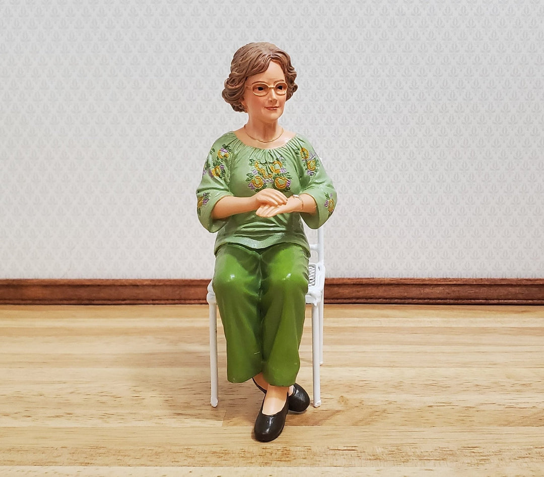 Dollhouse Modern Woman Sitting Hands Crossed 1:12 Scale Miniature "Donna" - MiniatureCrush