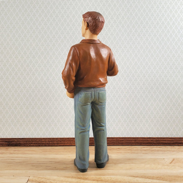 Dollhouse Modern Young Man Dad Male with Coffee Standing 1:12 Scale "Russ" - MiniatureCrush